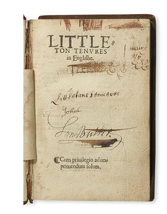 LAW  LITTLETON, THOMAS. Littleton Tenures in Englishe.  1556